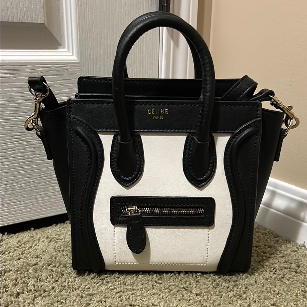 Celine Black and White Mini Bag with Structured Design